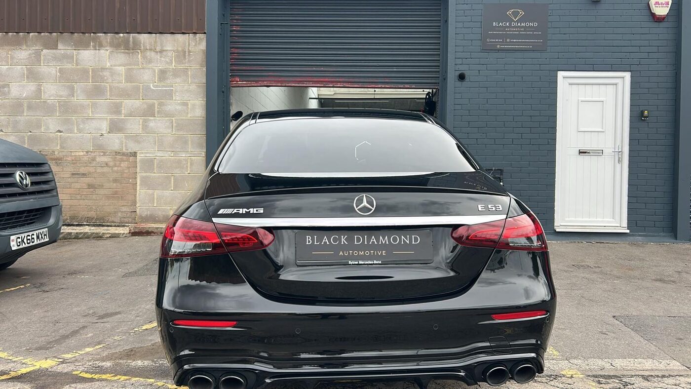 Mercedes-AMG E53 rear view outside the Black Diamond Automotive unit