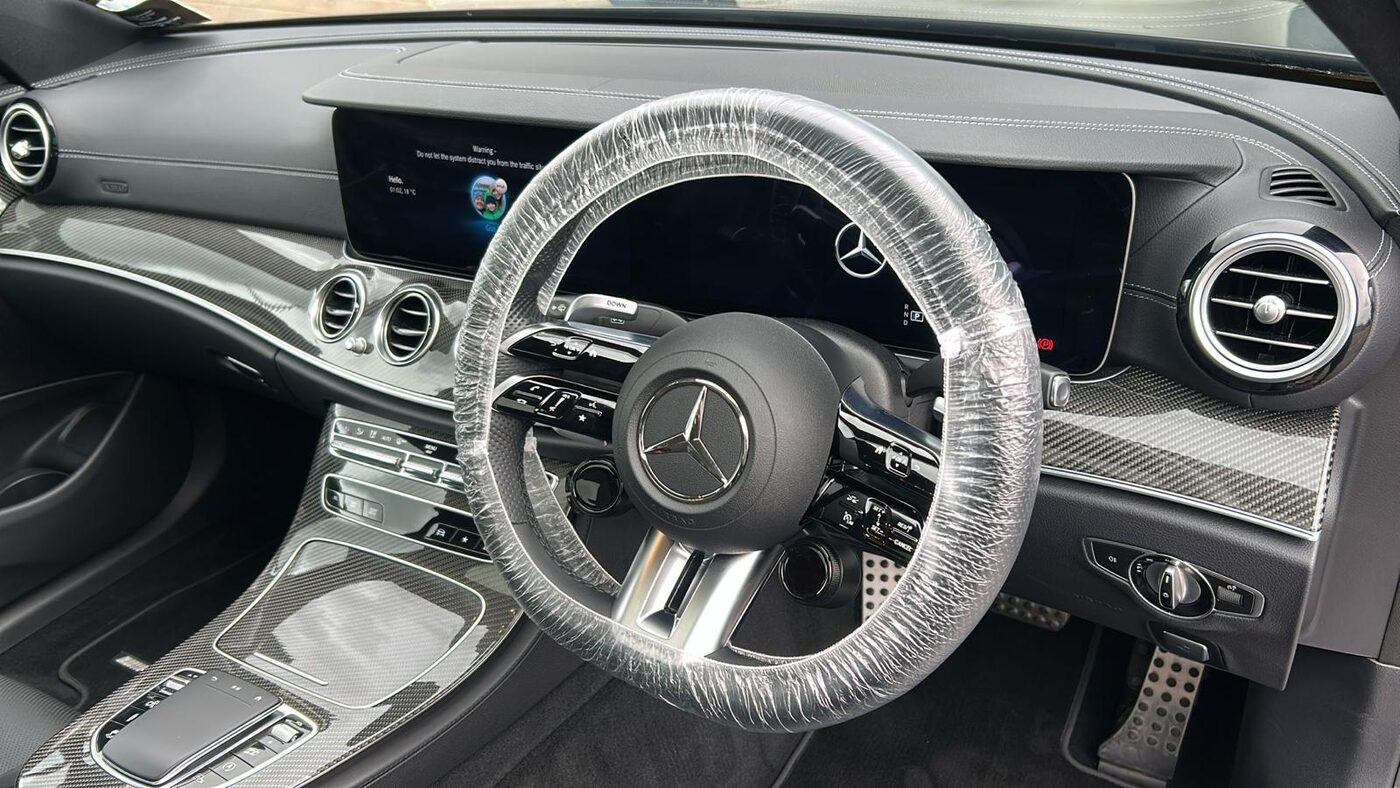 Mercedes-AMG E53 interior, steering wheel protected during valet