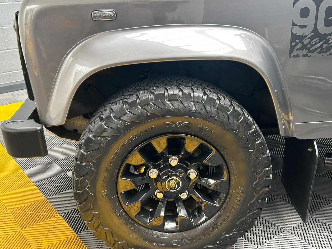 Land Rover Defender rear wheel and mudflap detail